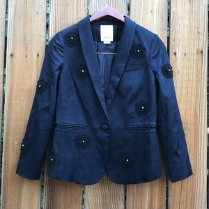 Elevenses Anthropologie Marguerite navy blazer 4S